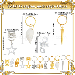 120 stücke 12 arten legierung & eisen dreadlocks haar ringe dekoration&nbsp;OHAR-SC0001-18A