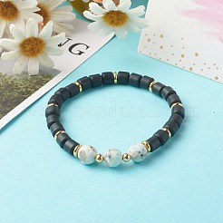 Braccialetti elastici di perle di diaspro / kiwi di sesamo naturale&nbsp;BJEW-JB06549