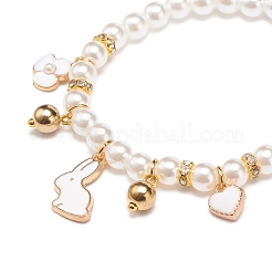 Stretch-Armband aus ABS-Kunststoffimitationsperlen mit Legierungs-Emaille-Anhängern für Kinder&nbsp;BJEW-JB08524-01