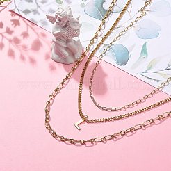 Ensemble de colliers avec pendentif en acier inoxydable 304 et lettre initiale L en laiton&nbsp;NJEW-JN04010