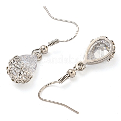 Pendientes colgantes con forma de lágrima de circonita cúbica transparente y baño de latón&nbsp;EJEW-T021-05P