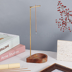 Support de brûleur d'encens de style inversé en laiton avec plateau de receveur de cendres en forme de larme en bois&nbsp;AJEW-WH0258-702