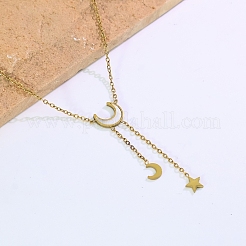 Collane con nappe a forma di Y in acciaio inossidabile e conchiglia bianca naturale a forma di luna e stella per donna&nbsp;LS-PP3147
