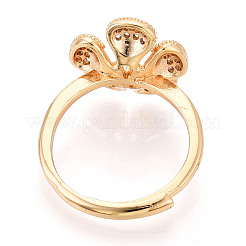 Blumen Messing Micro Pave klare Zirkonia verstellbare Ringfassungen&nbsp;KK-T076-25G