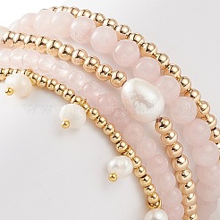 Set di braccialetti elasticizzati con perline in ottone e quarzo rosa naturale in stile 5 pz 5&nbsp;BJEW-JB08870-02
