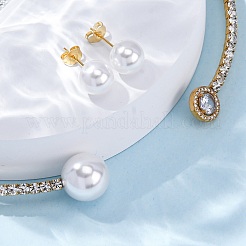 Orecchini rotondi in plastica con perle finte e set di collane girocollo con polsino in zirconia cubica e strass&nbsp;SJEW-U003-03G
