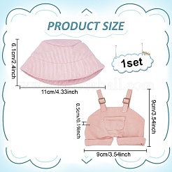 1 pantalon à bretelles en coton et cuir PU et 1 chapeaux en tissu pour accessoires de poupées&nbsp;DOLL-WR0001-05A