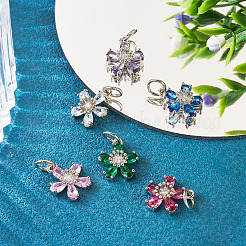 6pcs 6 colores latón micro pave colgantes de circonita cúbica&nbsp;KK-TA0002-10P