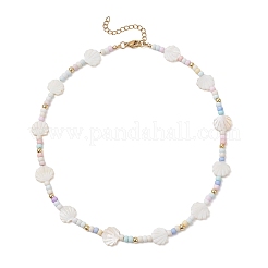 Sommerliche Strand-Halsketten aus natürlichen weißen Muscheln und Glasperlen&nbsp;NJEW-JN05855-01