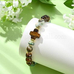 Stretch-Armbänder aus natürlichem Tigerauge&nbsp;BJEW-JB14037