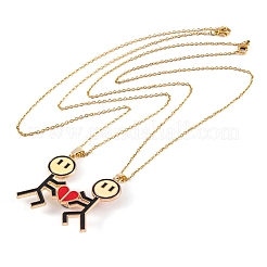 Saint valentin 2 pièces alliage émail coeur magnétique pendentif colliers&nbsp;NJEW-P305-01G
