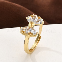 Verstellbare Gestellbeschichtung Messing Micro Pave Zirkonia Manschettenfingerringe für Damen&nbsp;RJEW-M027-02G-01