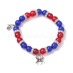 2 Stück 10 mm runder Opalit & rosa Glas & rotes Glas & blaues Katzenauge Perlen Stretch-Armband-Set für Liebhaber&nbsp;BJEW-JB10325-02