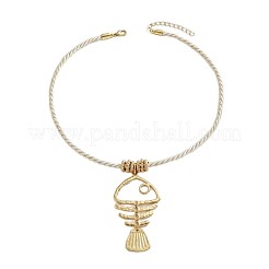 Colliers d'été pour femmes avec pendentif en alliage à arêtes de poisson et cordon torsadé blanc&nbsp;WGD5CD2-01