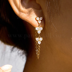 Pendientes de botón con borla de acero inoxidable 304 con micro pavé de circonitas cúbicas transparentes&nbsp;WG545B5-01