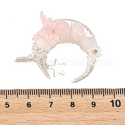 Ciondoli rotondi in quarzo rosa naturale avvolti in filo metallico&nbsp;PALLOY-TA00437-03