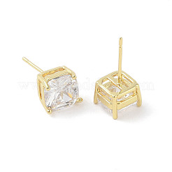 Boucles d'oreilles carrées en laiton avec verre transparent pour femme&nbsp;X-EJEW-L285-006G