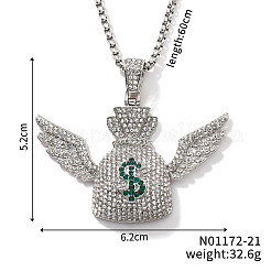 Collane con ciondolo a forma di borsa porta soldi alata lucida in lega di smeraldo e strass di cristallo&nbsp;MD3675-2