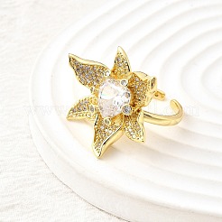 Manschettenringe aus Messing mit Mikropavé-Zirkonia für Damen&nbsp;RJEW-F184-02G