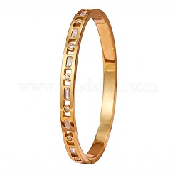 Bracelet manchette rectangulaire creux à charnière en acier inoxydable 304 serti de zirconiums cubiques transparents pour femme&nbsp;WG179B8-02