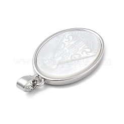 Ottone pavé intagliato naturale bianco conchiglia religione pendenti ovali&nbsp;KK-D367-04P-D