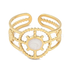 Ionenbeschichtung (IP) 304 Edelstahl Emaille Helm Manschette Fingerringe&nbsp;RJEW-L107-057G-01