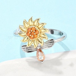 Drehbarer offener Ring mit Sonnenblume und Libelle für Frauen&nbsp;RJEW-M139-16P