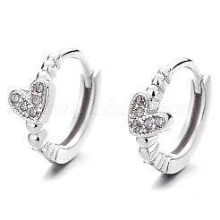 Boucles d'oreilles créoles en argent sterling serties de micro-pavés de zirconiums cubiques transparents en forme de cœur&nbsp;FS-WGEC1D1-02