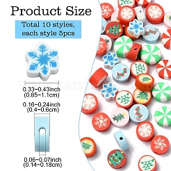 50pcs 10 Arten Weihnachtsthema handgemachte Polymertonperlen&nbsp;CLAY-YW0002-02