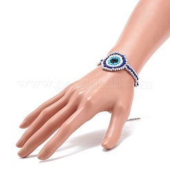 Bracelet à maillons en mauvais œil tressé en graines de verre pour femme&nbsp;BJEW-JB08398-01