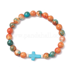 Gefärbte synthetische ozeanweiße Jade- und Türkisperlen-Stretcharmbänder für Männer und Frauen&nbsp;BJEW-JB12372-02