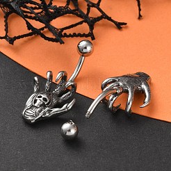 Bauchnabelringe mit Totenkopf und Teufelshand aus chirurgischem Edelstahl 316&nbsp;EJEW-G416-12AS