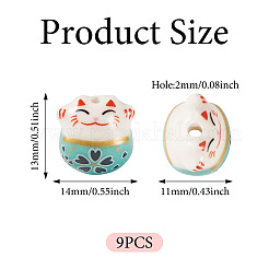 9 perles en porcelaine imprimées faites à la main&nbsp;PORC-TADJ0001-01I