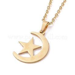 Orecchini a bottone e collana con ciondolo a forma di luna e stella in acciaio inossidabile 304&nbsp;AJEW-B019-03