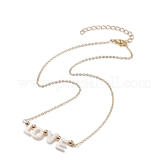 Collana con ciondolo parola amore in conchiglia naturale con catene portacavi in ottone dorato per la festa della mamma&nbsp;NJEW-JN04151-03