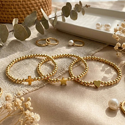 3 minimalistisches Set aus dehnbaren Armbändern aus Messingperlen für Damen&nbsp;ZD2300-5