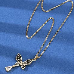 Schmetterlings-Halsketten aus Messing mit Mikropflaster und Zirkonia-Anhänger für Damen&nbsp;NJEW-C076-03G