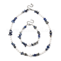 Conjuntos de pulseras y collares con cuentas de lapislázuli natural&nbsp;SJEW-JS01357-02
