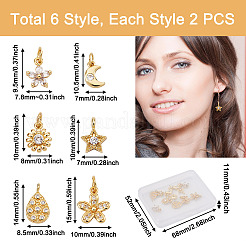 12pcs 6 encantos de circonita cúbica micro pavé de latón de estilo&nbsp;ZIRC-PJ0001-03