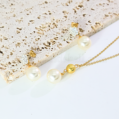 Runde Ohrringe und Halsketten-Sets aus Imitationsperlen aus Kunststoff für Damen&nbsp;SY8055