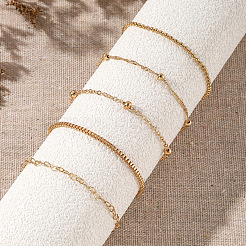 5 pièce 5 styles de chaîne de boîte en alliage et chaîne figaro et chaîne à maillons en forme de cœur et chaîne à billes et bracelets à chaîne torsadée pour femmes&nbsp;WG8BA68-02