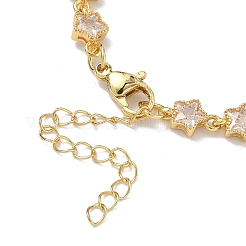 Pulseras de cadena de eslabones con circonitas cúbicas pavé de latón en forma de estrella para mujer&nbsp;BJEW-P385-03G-02