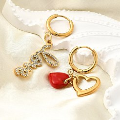 Orecchini a cerchio in acciaio inossidabile 304 con micro pavé di zirconi cubici trasparenti e cuore e parola amore&nbsp;EJEW-B140-07G