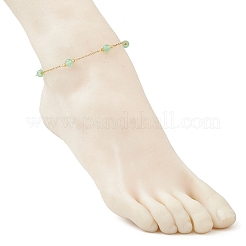 3 pieza de tobilleras de cadena de cable de acero inoxidable 304 y jade natural de Malasia&nbsp;AJEW-AN00701