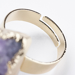 Einstellbar natürliche druzy Amethyst Fingerringe&nbsp;RJEW-E146-01