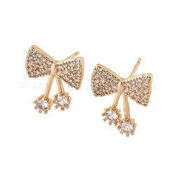 Orecchini a bottone da donna in ottone con micro pavé di zirconi trasparenti&nbsp;EJEW-G428-26G-03