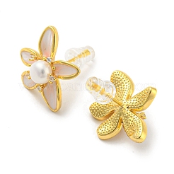 Ohrstecker mit Zirkonia-Blume und Naturperle&nbsp;EJEW-Z020-06G
