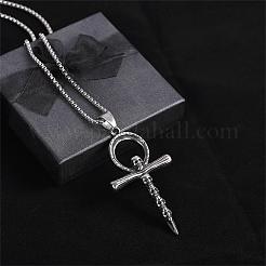 Collier pendentif croix crâne vintage en acier inoxydable collier ankh breloque chaîne de cou bijoux cadeau pour femmes hommes anniversaire Pâques jour de Thanksgiving&nbsp;JN1110A