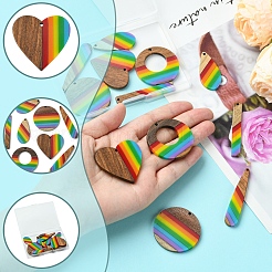 12 Stück 6 Stile Pride Regenbogen Thema Harz & Walnuss Holz Anhänger&nbsp;WOOD-FS0001-32