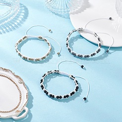 3 bracelet tressé en perles rondes d'agate noire teinte naturelle et d'hématite synthétique non magnétique pour hommes et femmes&nbsp;BJEW-JB12544